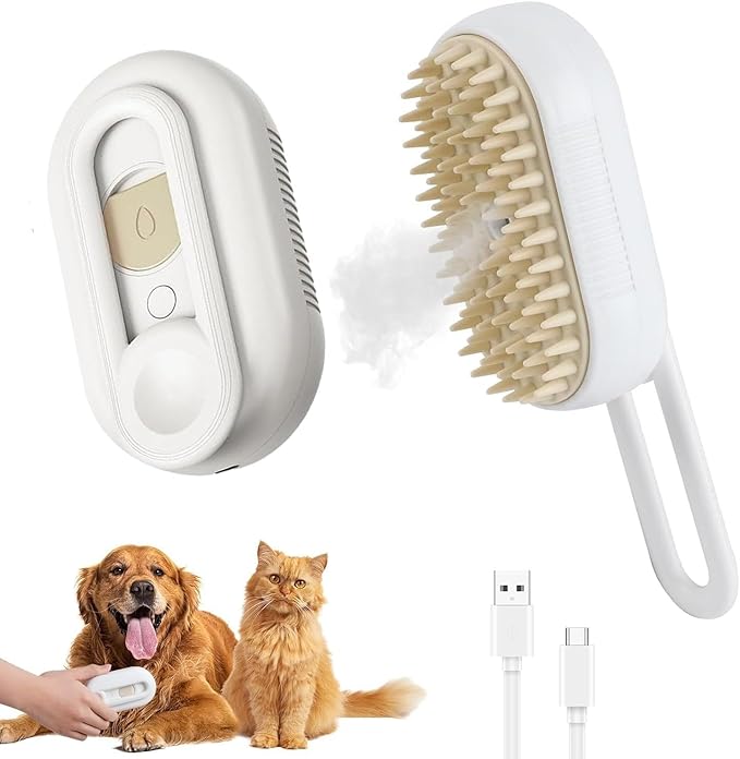 Pet Grooming Mist Brush – USB Rechargeable Deshedding & Massage Tool for Dogs & Cats
