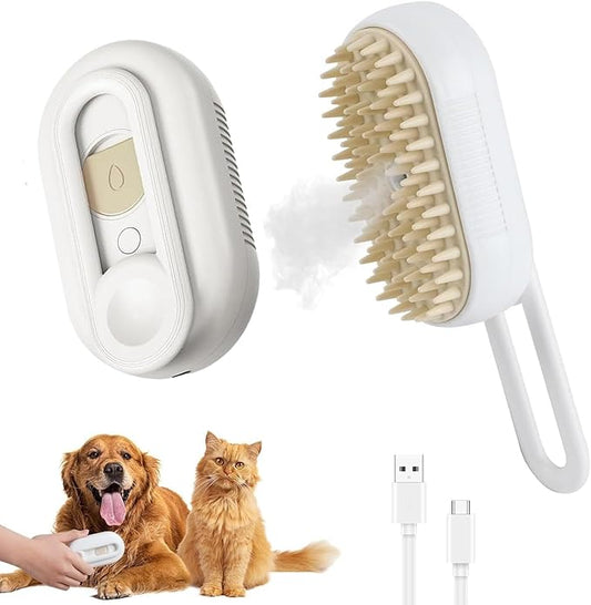 Pet Grooming Mist Brush – USB Rechargeable Deshedding & Massage Tool for Dogs & Cats