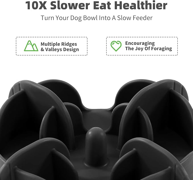 Jaoul Slow Feeder Dog Bowls Insert for Large Breed, 7 Inch Cuttable Slow Feeder Insert with 32 Octopus Suction Cups for Medium Large Size Dog Food Bowl (X-Large, Black)