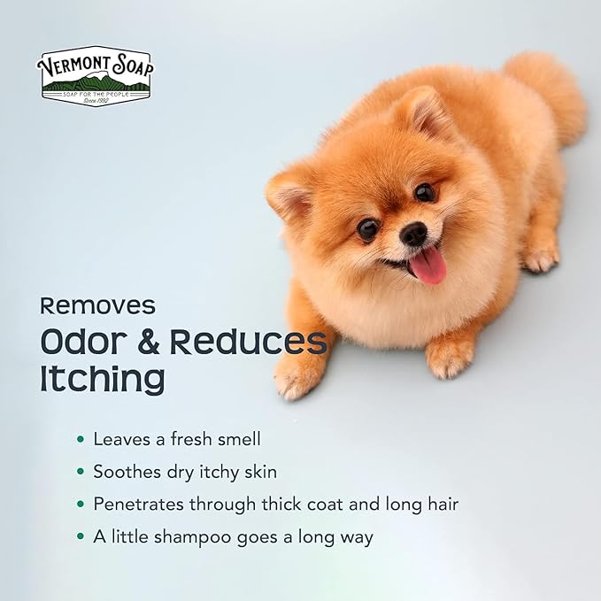 VERMONT SOAP Organics Pet Shampoo - Infused with Organic & Natural Olive Oil, Coconut & Aloe Vera Dog Shampoo for Sensitive Skin - USDA Certified Grooming, Unscented (64oz)