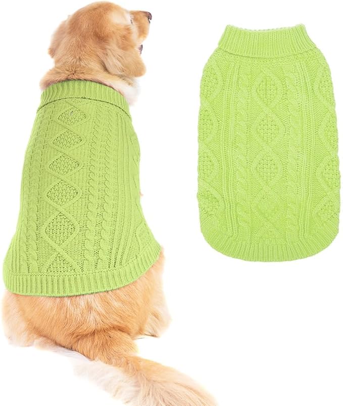 BINGPET Thermal Knitted Dog Sweater for Small Medium Large Dogs,Winter Dog Cat Coat Warm Sweartershirts Outfits,Classic Cable Knit Turtleneck Pullover Dog Jumper Coat Warm Sweartershirts