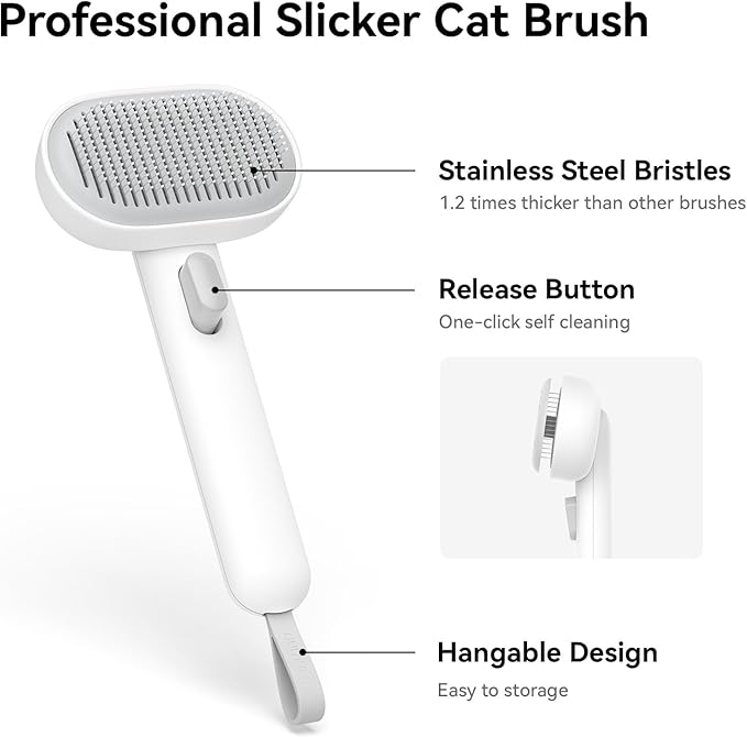aumuca Cat Brush for Shedding, Cat Brushes for Indoor Cats, Cat Brush for Long or Short Haired Cats, Cat Hair Brush Cat Grooming Deshedding Brush for Dog Kitten Rabbit Massage Removes Loose Fur, White