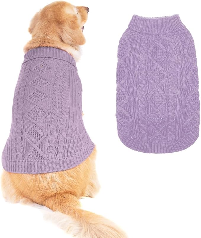 BINGPET Thermal Knitted Dog Sweater for Small Medium Large Dogs,Winter Dog Cat Coat Warm Sweartershirts Outfits,Classic Cable Knit Turtleneck Pullover Dog Jumper Coat Warm Sweartershirts