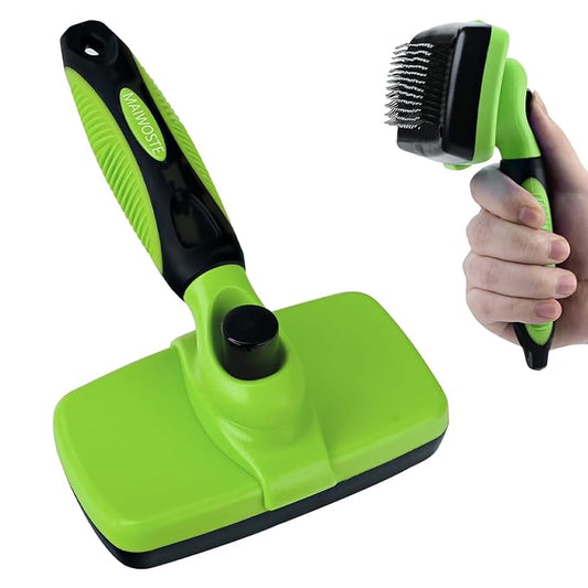 Large Self Cleaning Deshedding Brush for Dogs & Cats - One Button Hair Release Grooming Tool, Gentle Massage Brush for Long and Short Hair (Green)