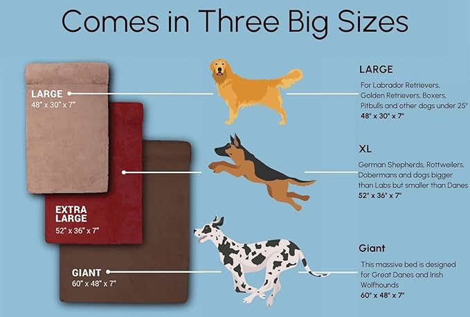 Barker Beds Orthopedic Dog Bed - 7" Pillow Top XL Size (52 x 36 x 11) - Luxury Washable Large Dog Bed with Headrest - Memory Foam Mattress for Big Dogs (Khaki)