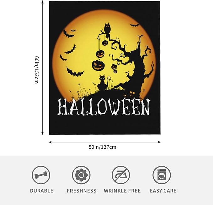Happy Halloween Throw Blankets Lightweight Plush Fuzzy Cozy Soft Bedding, Fleece Throw Blankets All Season for Sofa Couch Bed 50x60 inches,Cat Pumpkin Tree