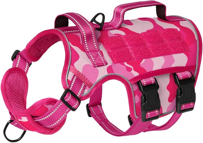 Tactical Dog Harness Medium Sized, Heavy Duty No Pull Dog Harness with Handle, Easy On and Off Service Dog Vest with Molle System, Reflective Pet Vest for Walking Hiking Training