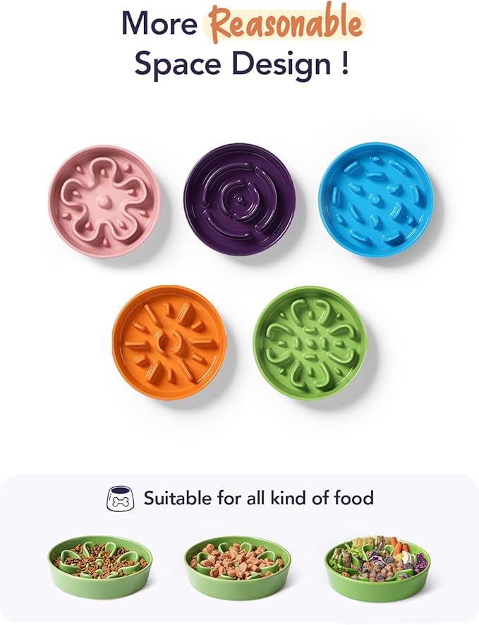 LE TAUCI Ceramic Slow Feeder Dog Bowls Elevated for Small and Medium Breed, Dog Bowls with Wooden Stand, 1.5 Cups Pet Dishes to Slow Down Eating, Anti-Gulping Pet Feeding Dishes, Clover Green