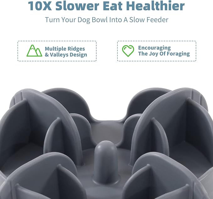 Jaoul Slow Feeder Insert for Small Dogs, Silicone Pet Feeder Accessory with Dividers & Suction Cups, Dishwasher Safe, 5x5 inches, Grey
