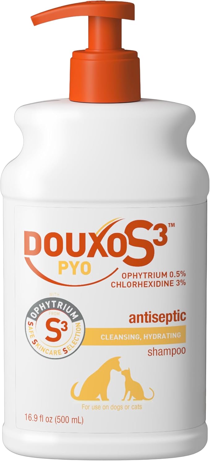 Douxo S3 Pyo Shampoo, Contains 3% Chlorhexidine & 0.5% Ophytrium, Antiseptic & Hydrating, For Bacterial or Yeast Skin Infections, For Dogs and Cats, 16.9 fl. oz. (500mL)