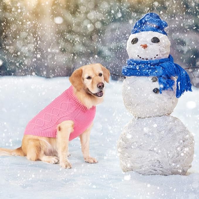 BINGPET Thermal Knitted Dog Sweater for Small Medium Large Dogs,Winter Dog Cat Coat Warm Sweartershirts Outfits,Classic Cable Knit Turtleneck Pullover Dog Jumper Coat Warm Sweartershirts