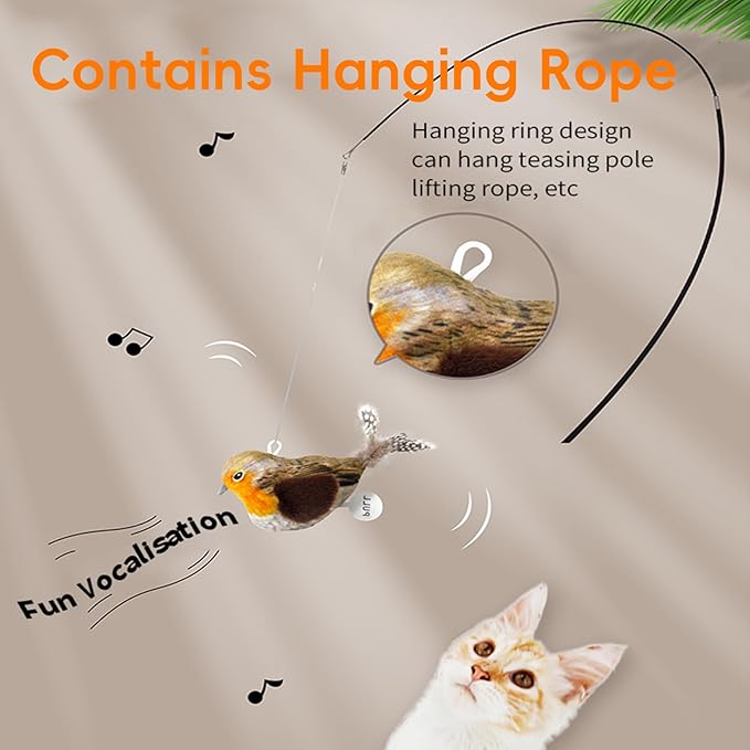 Catnip Cat Toys Satisfy Cat's Natural Hunting Instintion for Indoors Cats Feather Toys Interactive with Lifelike Chirp Sound Chirping Bird Kitten Toy Real Feather(Green Bird)