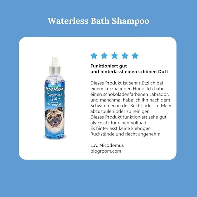 Bio-Groom Waterless Dog Shampoo - Tearless, No-Rinse, Dog Bathing Supplies, Puppy Wash, Cat & Dog Grooming Supplies, Cruelty-Free, Made in USA, Dry Shampoo Spray, Dog Products - 8 fl oz 1-Pack