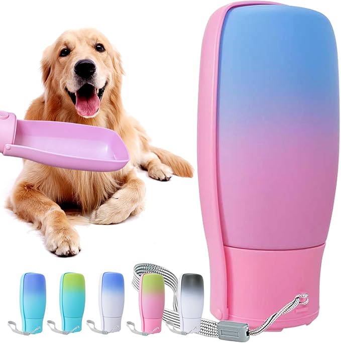 Dog Water Bottle Portable 19Oz, Food Grade Material Portable Dog Water Bowl Dispenser for Small Medium Large Dogs, Pet Essentials for Outdoor Walking Traveling, Dog Gifts (Pink&Blue)