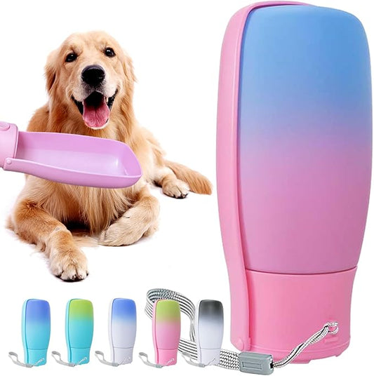 Dog Water Bottle Portable 19Oz, Food Grade Material Portable Dog Water Bowl Dispenser for Small Medium Large Dogs, Pet Essentials for Outdoor Walking Traveling, Dog Gifts (Pink&Blue)