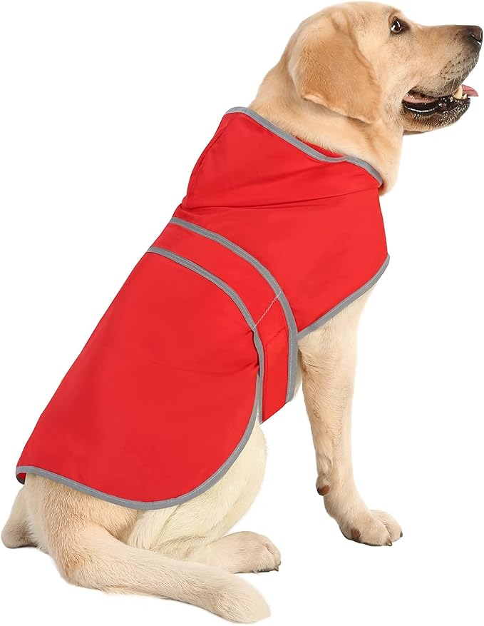 Dog Rain Coat for Large Dogs Waterproof Hooded Rain Jacket with Reflective Strips Leash Hole & Poncho Adjustable Fit (Red,XL)
