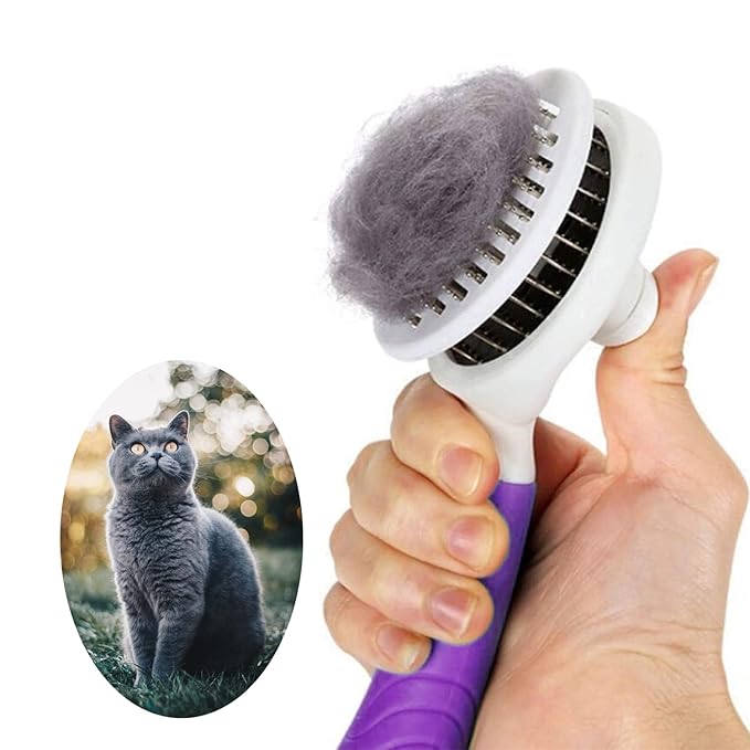 Cat Self Cleaning Slicker Brush, Pets Skin Friendly Grooming Tool for Shedding Massages Dogs Cats Hair Brushes Easy to Remove Loose Undercoat with Long or Short Hairs for Pet All Hair Type-UPGRADED