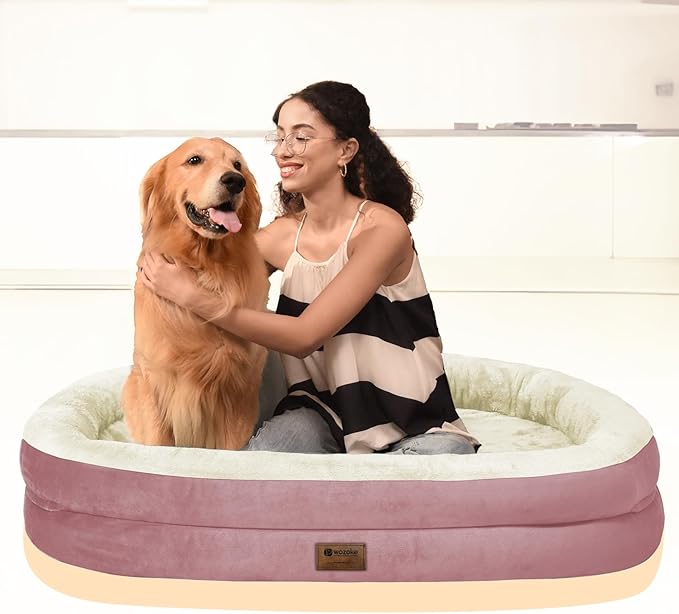Orthopedic Waterproof Large Dog Bed: Memory Foam Washable Dog Bed with Bolsters - XL Removable Washable Cover for Medium Large Sized Pet - Non-Slip Bottom - Pink