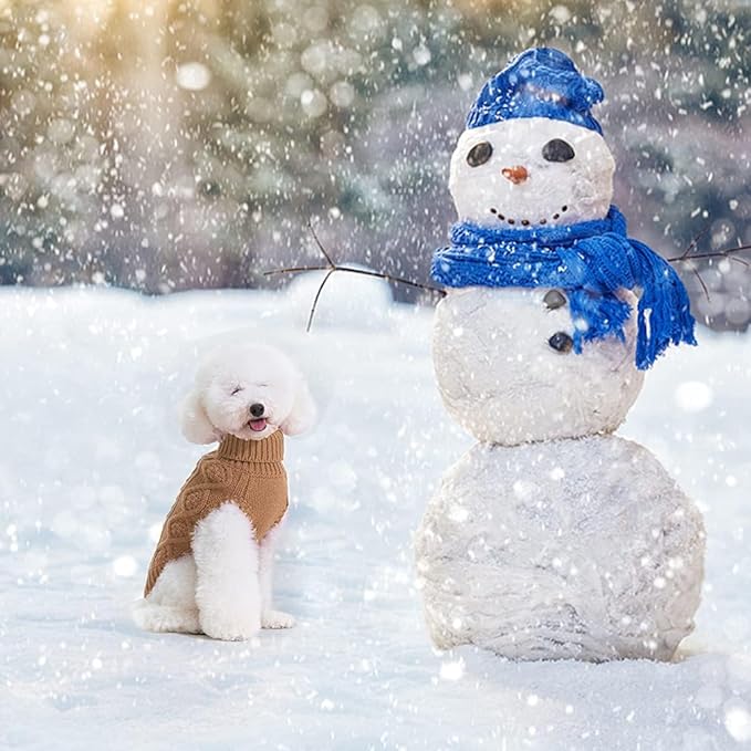 BINGPET Thermal Knitted Dog Sweater for Small Medium Large Dogs,Winter Dog Cat Coat Warm Sweartershirts Outfits,Classic Cable Knit Turtleneck Pullover Dog Jumper Coat Warm Sweartershirts