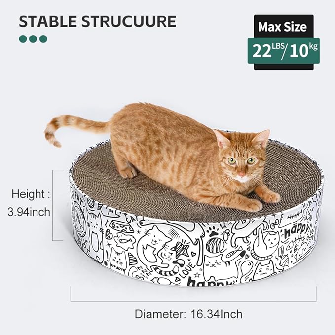 Cardboard Round Cat Scratcher Bed for Indoor Cats Large Cat Scratch Pad Bowl Corrugated Lounge for Large Cat(White-Circle)