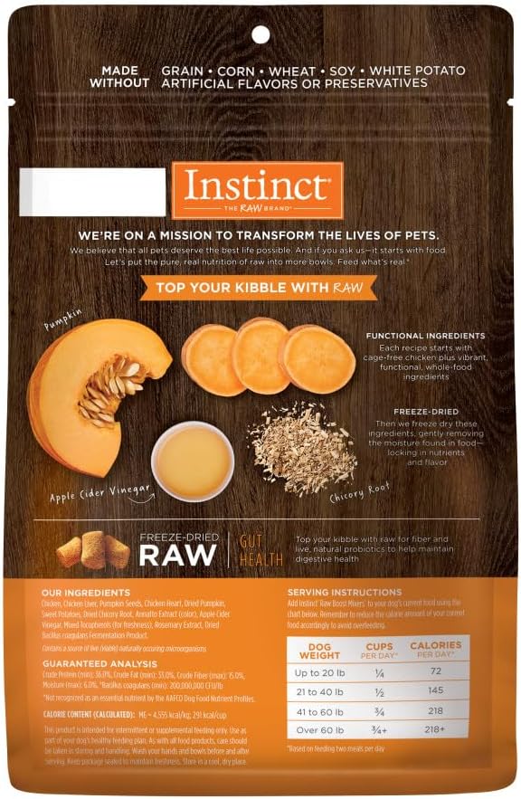 Instinct Raw Boost Mixers Freeze Dried Dog Food Toppers For Dry Food, Grain Free with Chicken For Dogs - Gut Health, 23 Ounce