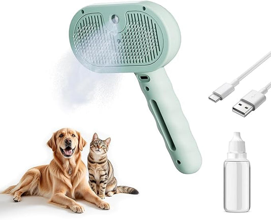Pet Steam Brush for Dog and Cat,3 in 1 Spray Hair Removal Comb,Steam for Shedding & Grooming,Water Brush for Long and Short Haired Pets Remove Tangled Loose Hairs (Green)