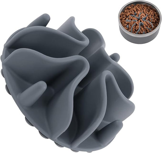 Jaoul Slow Feeder Dog Bowls Insert, Puzzle Slow Feeder Insert with 21 Octopus Suction Cups for Small Breed Dog Food Bowls (4 inch, Grey)