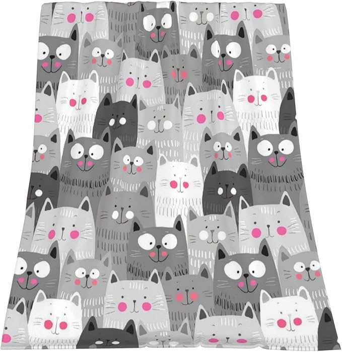 Cute Cat Throw Blankets Lightweight Plush Fuzzy Cozy Soft Bedding, Fleece Throw Blankets All Season for Sofa Couch Bed 50x60 inches