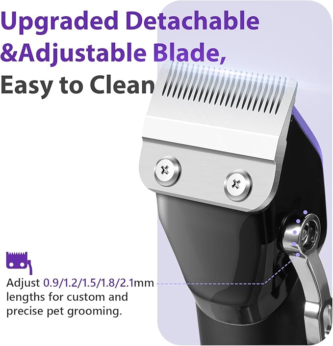 Dog Grooming Kit, Dog Clippers for Grooming for Thick Curly Coats, Professional Pet Hair Shaver Paw Trimmer Cordless Rechargeable Low Noise for Dogs Cats Animals Face Ear