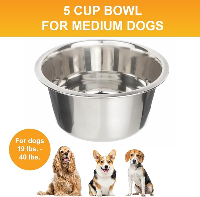 Neater Pet Brands 5 Cup (40 oz.) Stainless Steel Dog Bowls, 1 Single Neater Feeder Replacement Bowl (Medium Deluxe Model), Dog Food Bowl or Water Bowls, Dishwasher Safe Metal Dish for Medium Dogs
