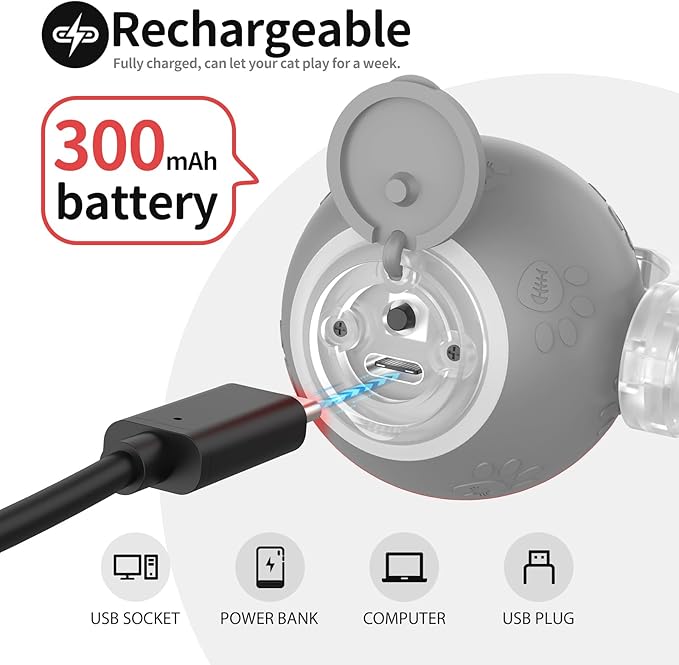 Interactive Cat Toy - Automatic LED Light Ball, Rechargeable & Durable - Keeps Cats Active & Engaged - Ideal for Kittens & Adult Cats