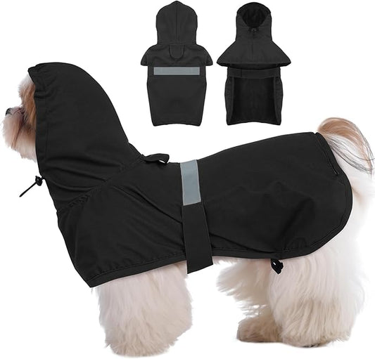 MIGOHI Dog Rain Jacket, Waterproof Rain Coat for Dogs | Outdoor Dog Raincoat with Hood, Windproof & Breathable, Reflective Strips for Safety, Black, M