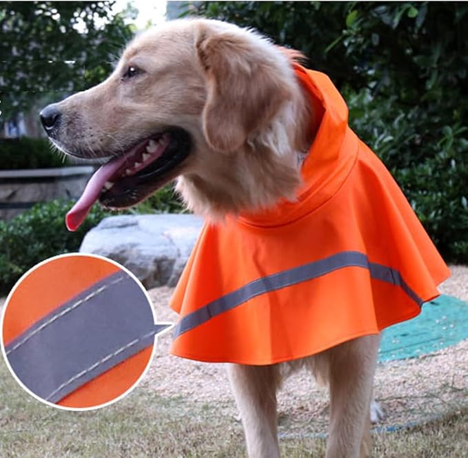 HAPEE Dog Raincoats with Reflective Strip Hoodie,Poncho Jacket for Large Dogs (B2-Orange, 28B (Back Length 28"))