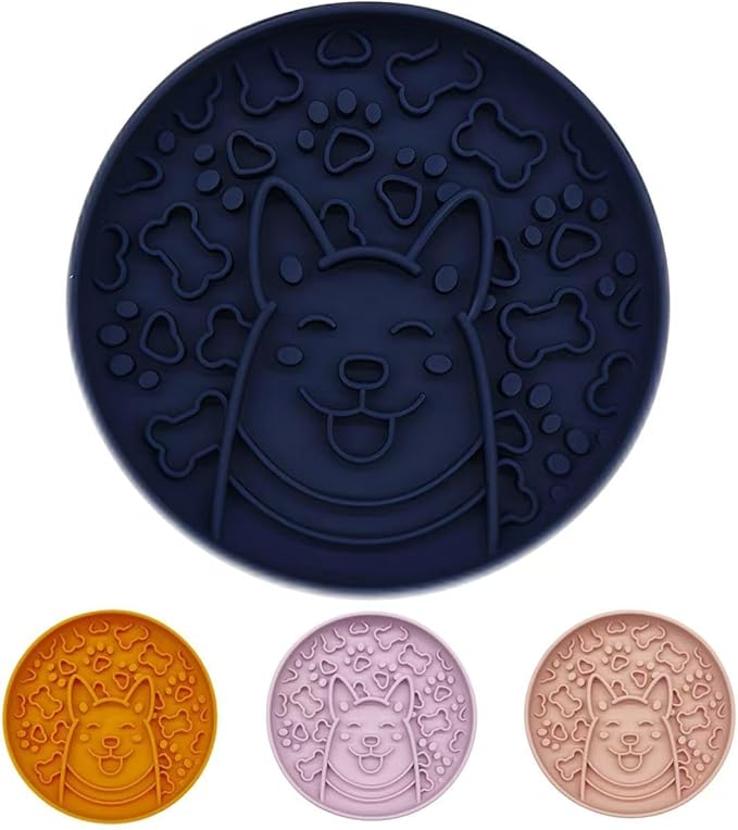 Slow Feeder Dog Bowl, Pet Food Mat with Non-Slip Silicone Base, Healty Eating for Fast Eaters,Easy Clean Dishwasher Safe,for Small Medium Dogs Cats (Navy Blue)
