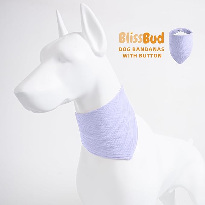 Purple Dog Bandana - Large, Soft Cotton, Adjustable Button for Pets