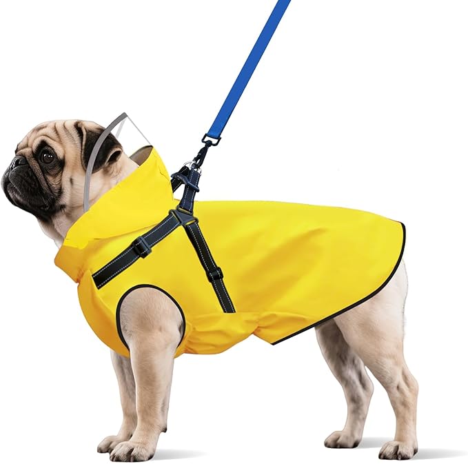 Dog Raincoat: Dog Rain Jacket with Reflective Harness & Removable Hood | Waterproof Dogs Rain Coat Poncho for Large Medium Small Dogs Puppies (Yellow - S)