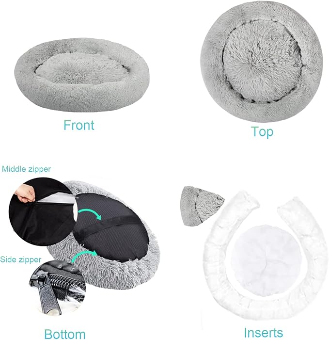 SAVFOX Plush Calming Donut Beds - Comfy Cuddler for Dogs & Cats, Washable Faux Fur, Multiple Sizes XS-XXL
