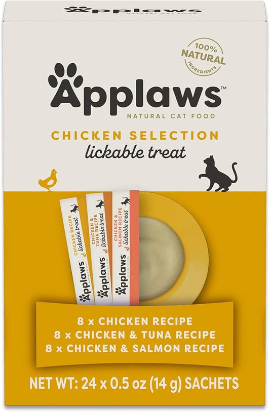Applaws Lickable Cat Treats, Natural Grain-Free Purée, Made with Limited and Natural Ingredients, No Artificial Additives, Chicken Squeeze Up Cat Treats (24 x 0.5 oz Sachets)