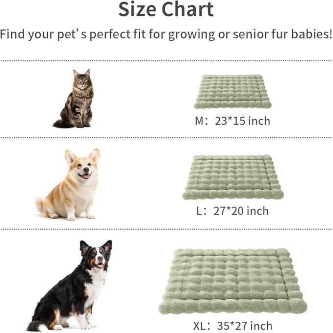 Cat Bed Plush Puppy Pad Mat with Non-Slip Bottom Faux Fur Kitten Beds for Carriers/Floor Dog Friendly 23 x 15 Inch Medium Green