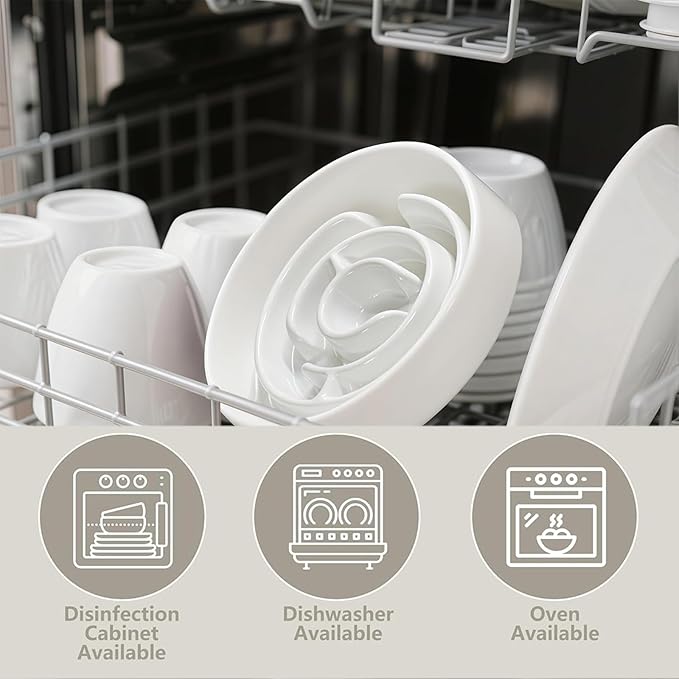 Ceramic Slow Feeder Dog Bowl,1.5 Cups Pet Slow Feeder for Small and Medium Breed,Puzzle Dog Food Dish,Anti-Gulping,Stop Bloat,Preventing Choking(White)