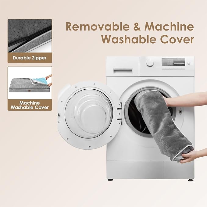 EHEYCIGA Waterproof Dog Bed Memory Foam 41x27, Orthopedic Dog Beds Mat for Extra Large Dogs with Removable Cover, Grey