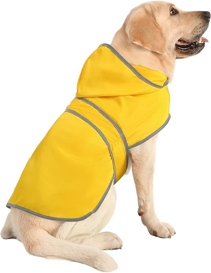 Dog Raincoat for Medium Dogs Waterproof Hooded Rain Jacket with Reflective Strips Leash Hole & Poncho Adjustable Fit (Yellow,L)