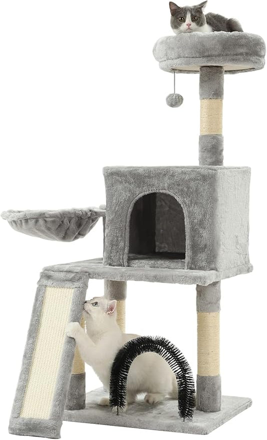 HOOPET 44IN Cat Tree for Indoor Cats - Multi-Level Cat Tower with Hammock, Condo, Scratching Posts, Self-Grooming Brush & Play Ball - Space-Saving Cat Furniture for Small Apartments