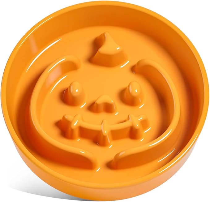 LE TAUCI Ceramic Slow Feeder Dog Bowls Small Breed, 0.6 Cups Dog Food Dish for Fast Eaters, Puzzle Bowl for Small Dogs and Cats,Pumpkin Orange