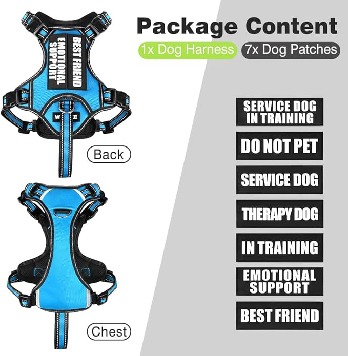 WINSEE Service Dog Vest No Pull Dog Harness with 7 Dog Patches, Reflective Pet Harness with Durable Soft Padded Handle for Puppies, Small, Medium, Large, and Extra-Large Dogs
