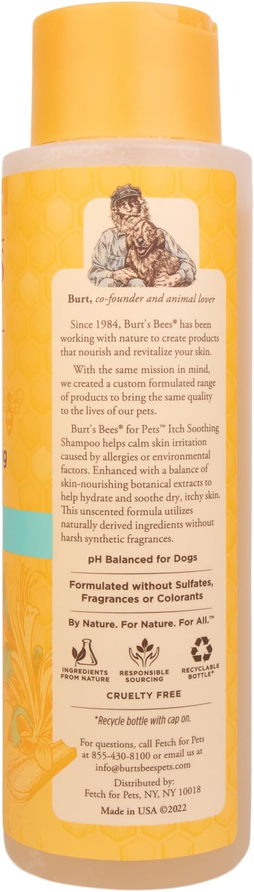Burt's Bees for Pets Itch Soothing Shampoo with Honeysuckle, 6pk, 95% Natural Origin Formulas, Dog Shampoo for Itchy Dogs, Dog Shampoo Itchy Skin Relief, 6pk, 16 oz
