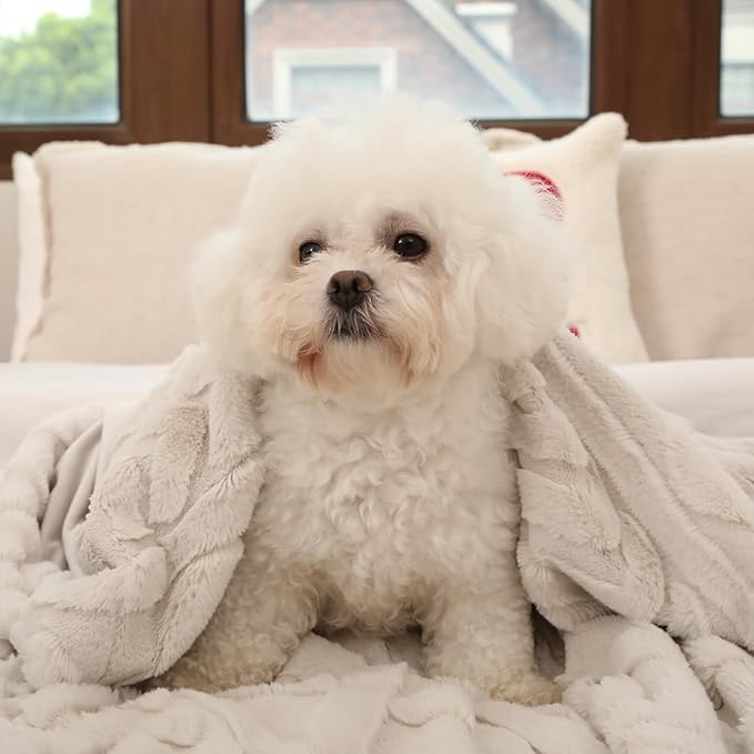Cozy Bliss Faux Fur Throw Blanket for Couch, Jacquard Fuzzy Plush Soft Thick Winter Throw Blanket for Sofa Bed Living Room Bedroom,50"x60" Beige