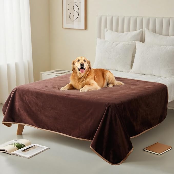 Waterproof Dog Blankets Brown Pet Blanket 60"x80", Soft Fluffy Sofa Car Bed Protector, Reversible Leakproof Flannel Washable Dog Blanket for Large Dogs