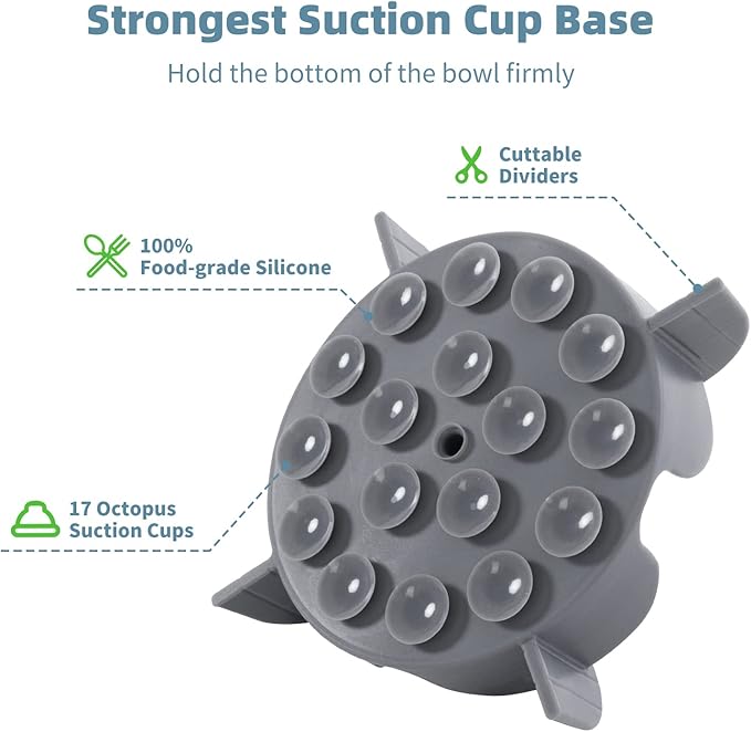 Jaoul Slow Feeder Insert for Small Dogs, Silicone Pet Feeder Accessory with Dividers & Suction Cups, Dishwasher Safe, 5x5 inches, Grey