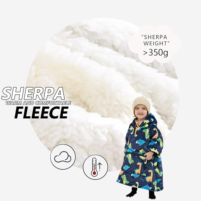 KFUBUO Dinosaur Wearable Blanket Hoodie for Kids Toddlers Sherpa Blanket Sweatshirt with Pocket 2-6 Year Old Boys&Girls Birthday Gifts